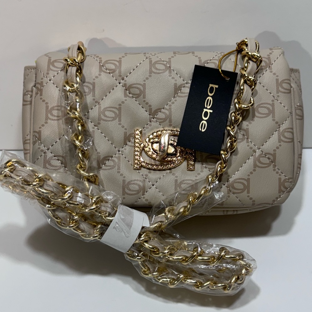 Bebe LIV Monogram Crossbody Bone / Latte Logo Purse Shoulderbag New with Tag